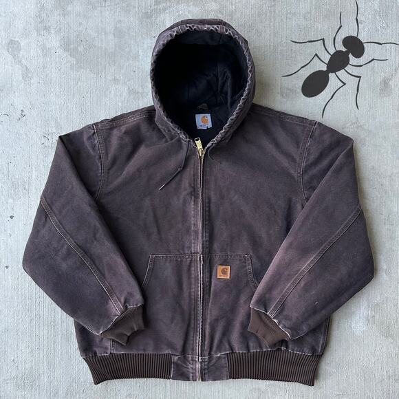 Vintage Y2K Carhartt J130 DKB brown hooded work wear jacket - Picture 1 of 9